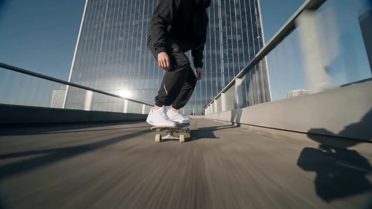 AI video of a skateboarder filmed from a low camera angle