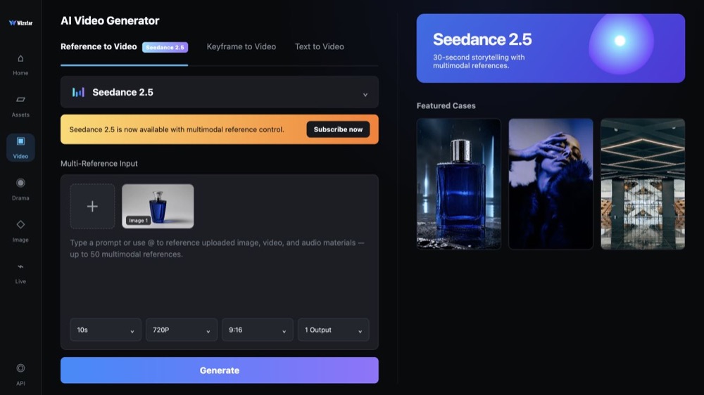 Wizstar AI video generator model selection interface