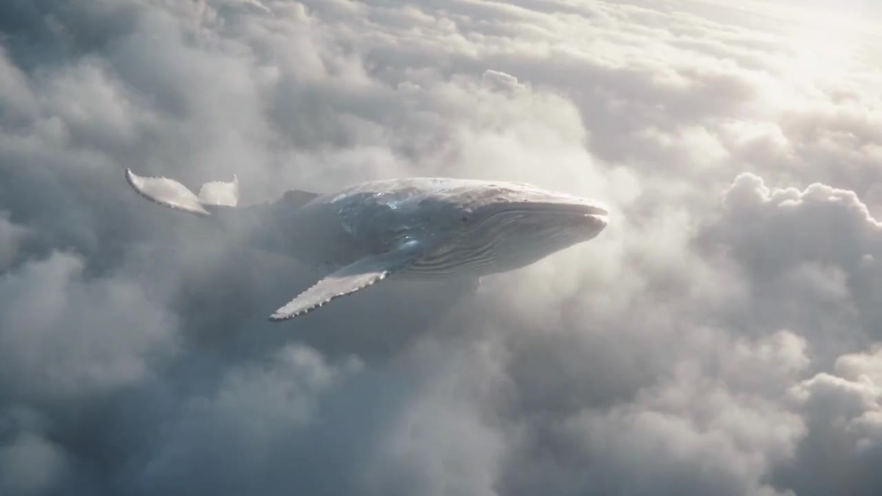 AI video of a whale swimming through a sea of clouds, Veo 3.1 model page preview